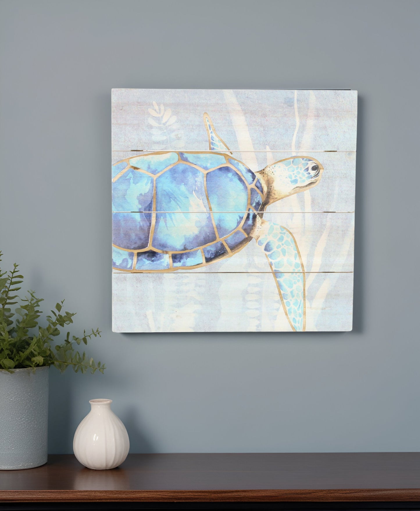 Swimming Sea Turtle Wooden Plank Unframed Wall Art