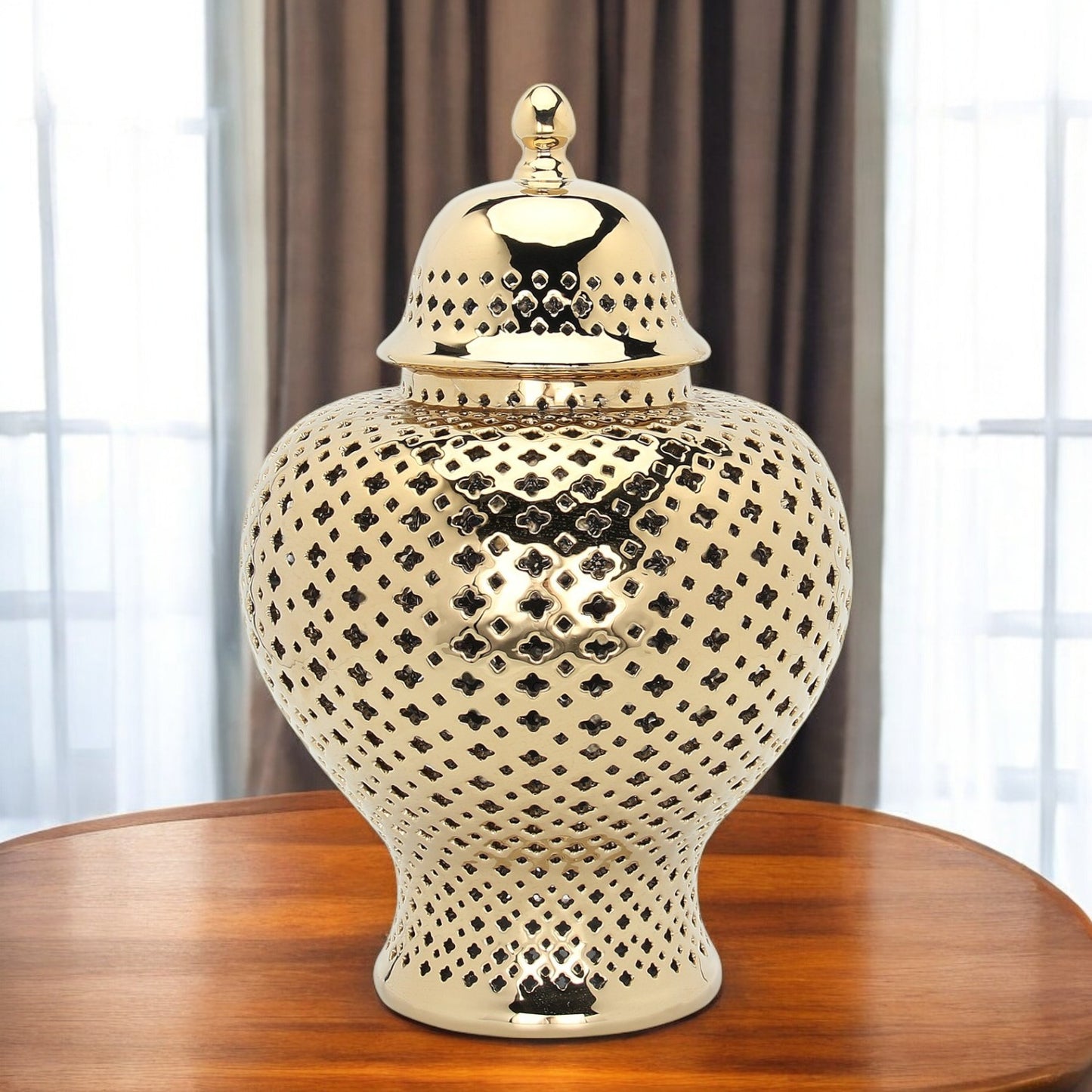 19" Gold Pierced Urn Ceramic Ginger Jar