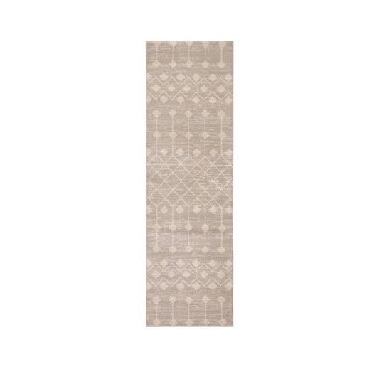 6' Beige Geometric Power Loom Runner Rug