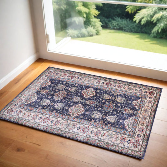 2' X 3' Blue Oriental Distressed Non Skid Area Rug